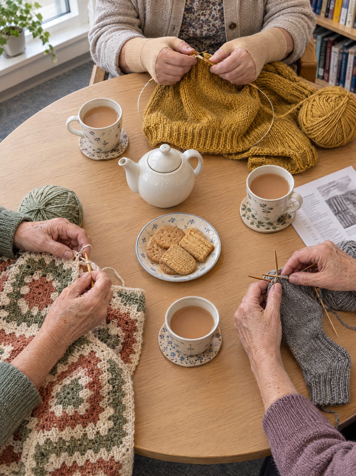 Le tricot-thé du jeudi : chacune son ouvrage.