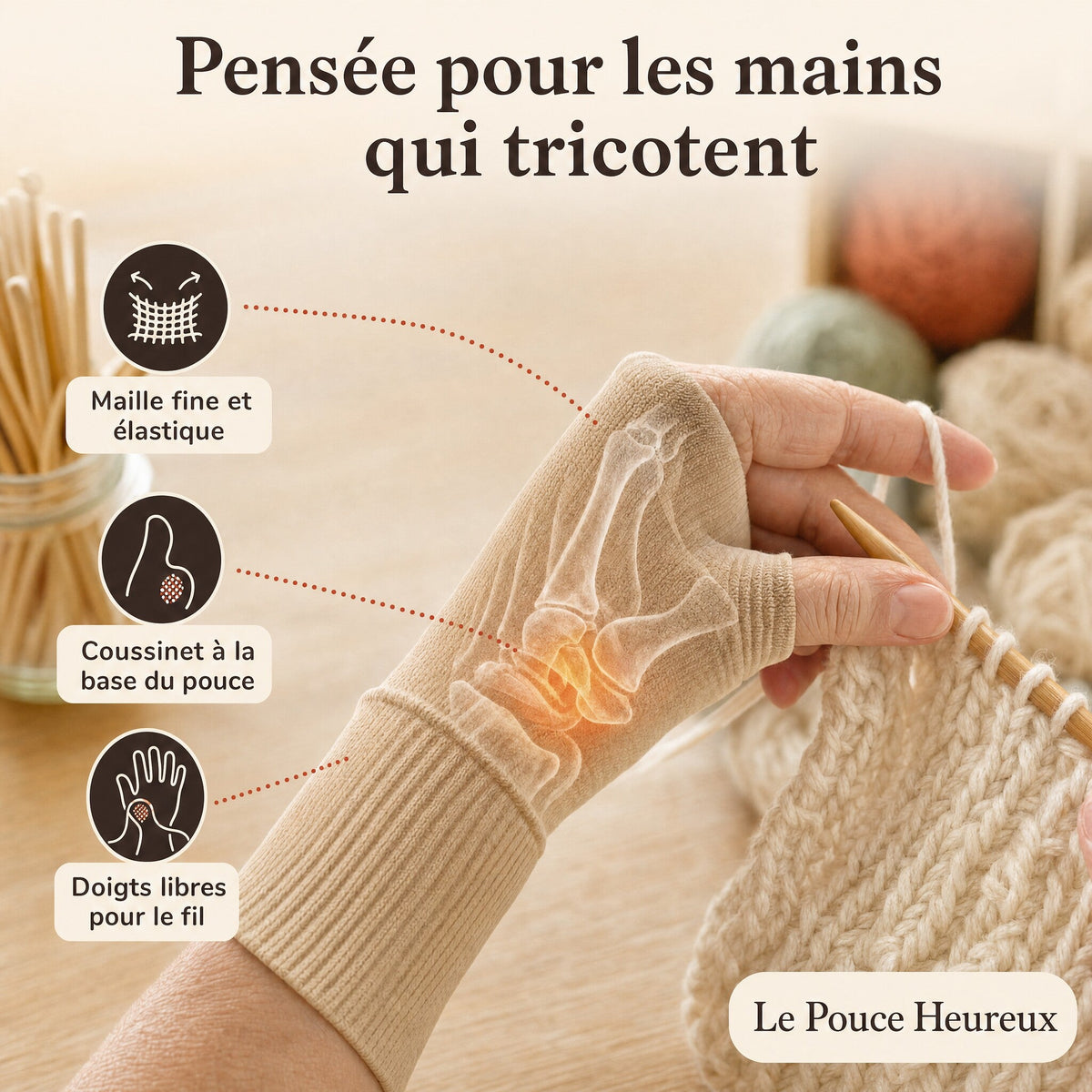 La Mitaine Maille Libre – mitaine de maintien du pouce, doigts libres (la paire)